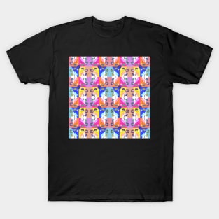 Checked Rainbow Fiesta Blue Kaleidoscope Memphis Design Pattern T-Shirt